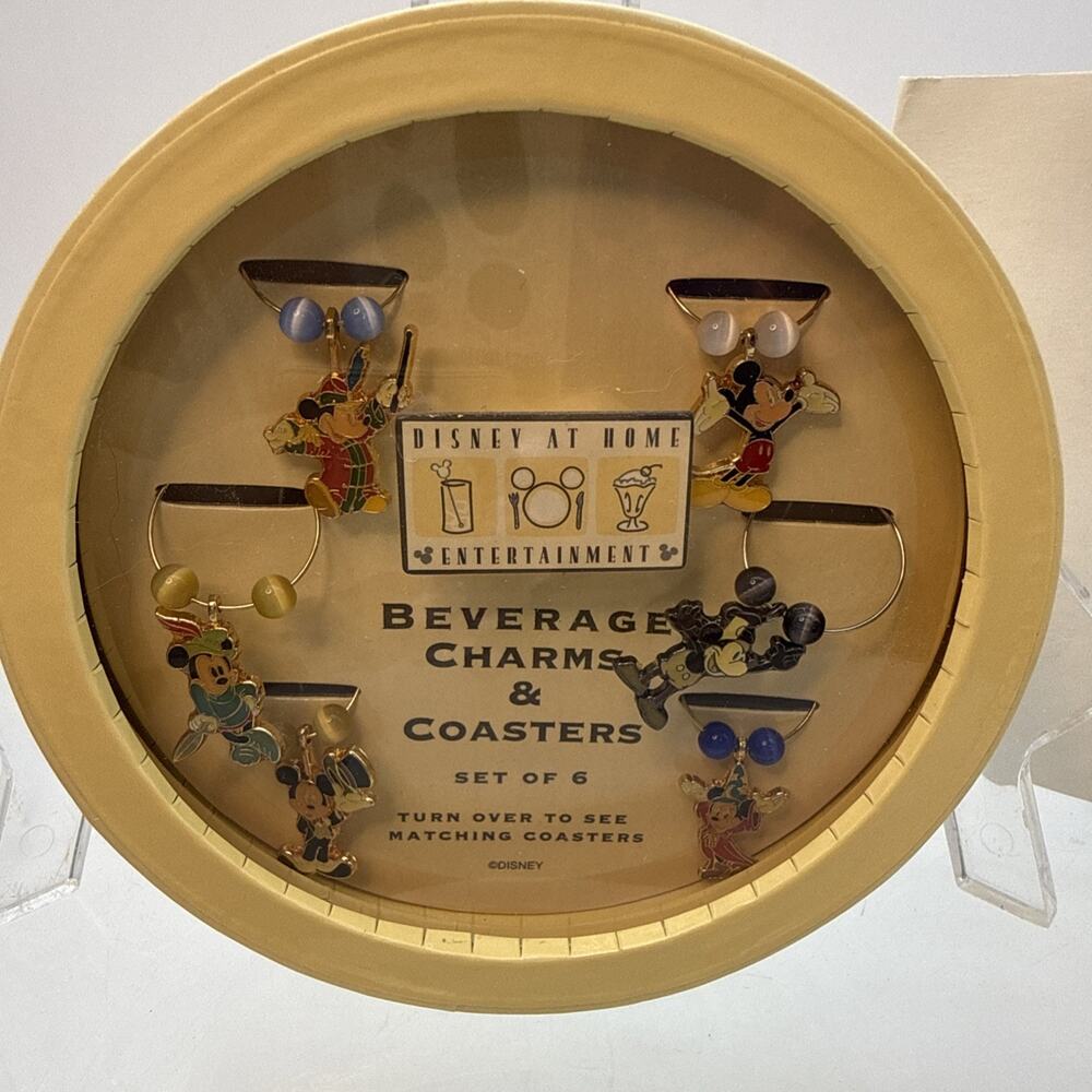 Disney Beverage Charms & Coasters, Mickey (Set of 6) New Unopened